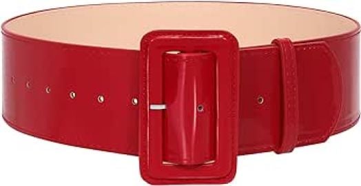 SUOSDEY Women Wide Patent Leather Belt Christmas Santa Claus Belt Fashion Square Buckle Waist Belt Cinch Belt for Dresses at Womens Clothing store at Amazon