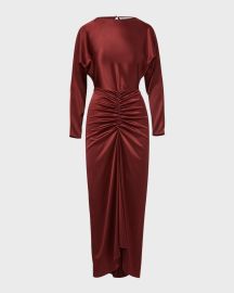 Sabri Silk Long-Sleeve Ruched Maxi Dress at Neiman Marcus