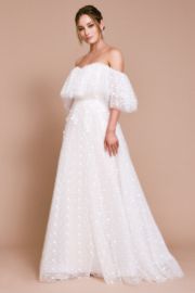 Sabriel Off-The-Shoulder Dotted Gown Bridal at Tadashi Shoji