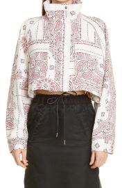 Sacai Bandana Print Crop Denim Jacket in Black Size 4 at Nordstrom