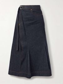 Sacai Belted Denim Midi Skirts in Indigo at Net a Porter