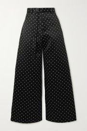 Sacai Belted polka dot flocked satin wide leg pants at Net a Porter