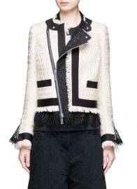 Sacai Guipure Lace Frayed Summer Tweed Jacket at Lane Crawford