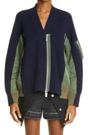 Sacai Hybrid Wool Nylon Twill MA-1 Sweater Jacket at Nordstrom