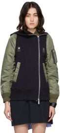 Sacai Navy  Khaki Sponge Hoodie at ssense