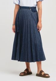 Sacai Pleated Denim Wrap Skirt in Indigo Blue Santa Fe Dry Goods Workshop Wild Life at Sacai