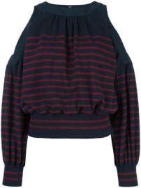 Sacai Striped Cold Shoulder Top at Farfetch