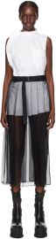 Sacai Tie Neck Blouse Midi Dress with Sheer Skirt Overlay at ssense