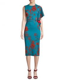 Sachin  amp  Babi Noir April Floral Dress w  One Draped Sleeve at Neiman Marcus