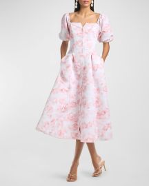 Sachin amp Babi Shannon Pleated Floral-Print Midi Dress at Neiman Marcus