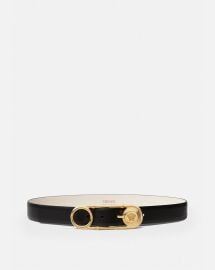 Safety Pin Leather Belt 3 cm BlackGold VERSACE US at Versace