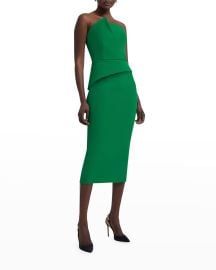 Safiyaa Strapless Structured Bustier Peplum Midi Dress at Neiman Marcus