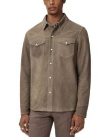Sage Leather Shirt Jacket at Bloomingdales