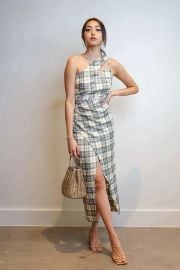  Sage Plaid One Shoulder dress at Chloe Dao