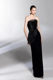 Saiid Kobeisy Strapless crepe dress with beaded organza details at Hertrove