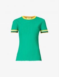 Saint Ann striped-trim stretch-woven T-shirt at Selfridges