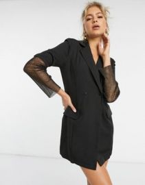 Saint Genies tuxedo blazer dress with diamonte net sleeve detail in black at ASOS