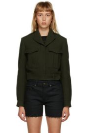 Saint Laurent - Green Cropped Military Jacket at ssense