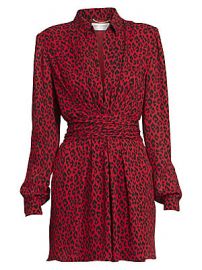 Saint Laurent - Leopard-Print V-Neck Collared Dress at Saks Fifth Avenue