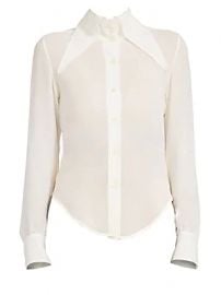 Saint Laurent - Oversized Collar Sheer Silk Button-Down Blouse at Saks Fifth Avenue