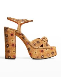 Saint Laurent Bianca 85mm Node Floral-Print Platform Sandals at Neiman Marcus