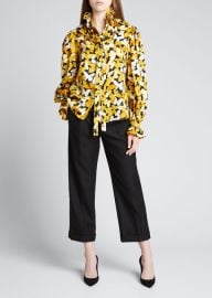 Saint Laurent Butterfly-Print Tie-Neck Silk Jacquard Blouse - at Bergdorf Goodman