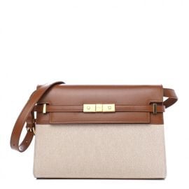 Saint Laurent Canvas Calfskin Manhattan Shoulder Bag Natural Beige Brick at Fashionphile