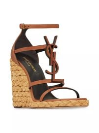 Saint Laurent Cassandra Wedge Espadrilles in Smooth Vegetable tanned Leather at Saks Fifth Avenue