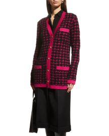 Saint Laurent Check-Pattern Textured Long Cardigan at Neiman Marcus