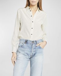 Saint Laurent Classic Shirt In Dotted Crepe De Chine at Neiman Marcus