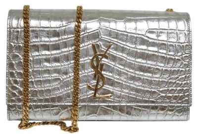 Saint Laurent Clutch New Ysl Monogram Croc Embossed Silver Leather Shoulder Bag Listed By rose - at Tradesy