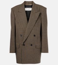 Saint Laurent Double breasted checked wool blend blazer at Mytheresa