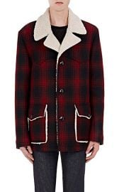 Saint Laurent Faux-Shearling-Lined Plaid Coat at Barneys Warehouse