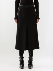 Saint Laurent Front slit leather trim wool midi skirt at Matches