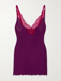 Saint Laurent Lace trimmed ribbed silk tank at Net a Porter