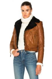 Saint Laurent Lamb Shearling Trim Classic Motorcycle Jacket in Cognac  Black  FWRD at Forward