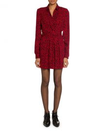 Saint Laurent Leopard-Print V-Neck Polo Dress at Neiman Marcus