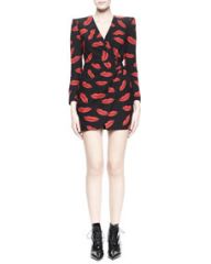 Saint Laurent Lips Long-Sleeve Crossover Dress at Neiman Marcus