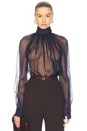 Saint Laurent Long Sleeve Blouse in Midnight Blue FWRD at FWRD