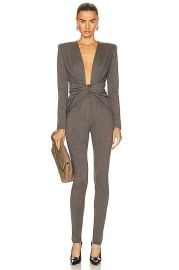 Saint Laurent Long Sleeve Jumpsuit in Taupe FWRD at Forward