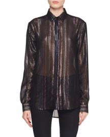 Saint Laurent Long-Sleeve Multicolor Metallic-Striped Blouse at Neiman Marcus