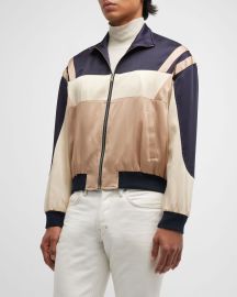 Saint Laurent Menx27s Colorblock Satin Track Jacket at Neiman Marcus