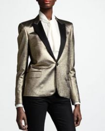 Saint Laurent Metallic One-Button Blazer  Gold at Neiman Marcus