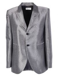 Saint Laurent Metallic Textured Blazer at Cettire