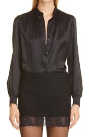 Saint Laurent Monogram Silk Jacquard Blouse in Noir  at Nordstrom