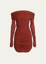 Saint Laurent Off-Shoulder Ruched Mini Dress - at Bergdorf Goodman