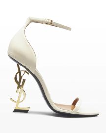 Saint Laurent Opyum YSL Calfskin Ankle-Strap Sandals at Neiman Marcus