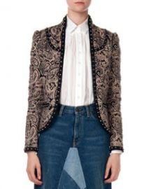 Saint Laurent Paisley Jacket with Stud Trim at Neiman Marcus