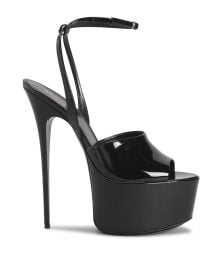 Saint Laurent Patent Calfskin Ankle-Strap Platform Sandals at Neiman Marcus