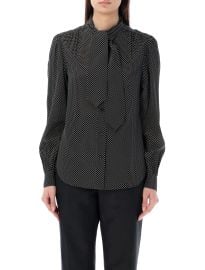 Saint Laurent Polka Dot Tie Neck Button Down Silk Blouse at Cettire